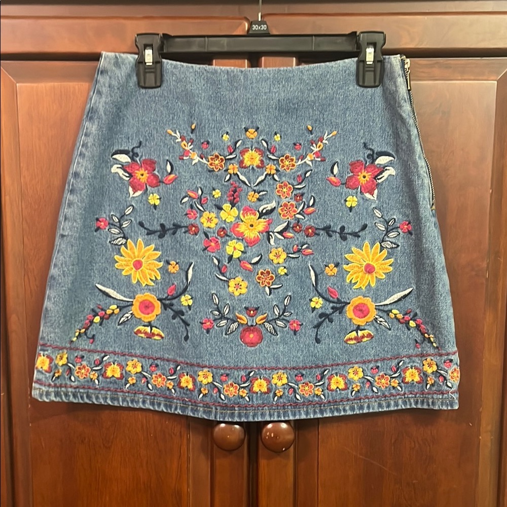 Yellow and Pink Embellished A-line Mini Skirt